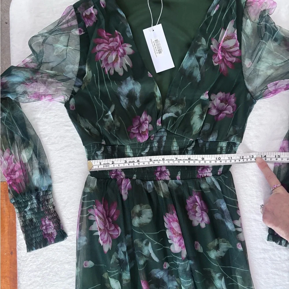 Baltic Born NWT Layla Tulle Maxi Dress Dark Floral Green 3 Layers - Picture 11 of 16